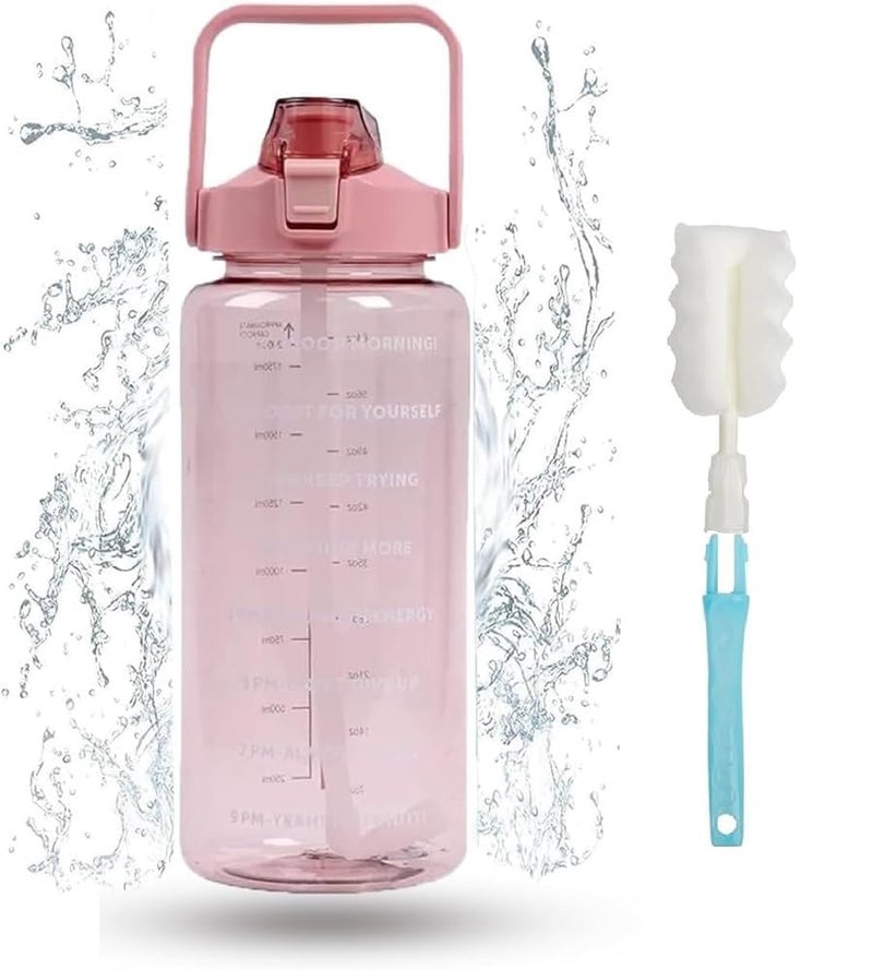 TU4 Enterprise TU4 Enterprise 2 L Capacity Water Bottle Belt Straw Transparent bottle 2000 ml for GYM Yoga Office Sports Pack of 1 Silicone Transparent bottle Pink - Image 1