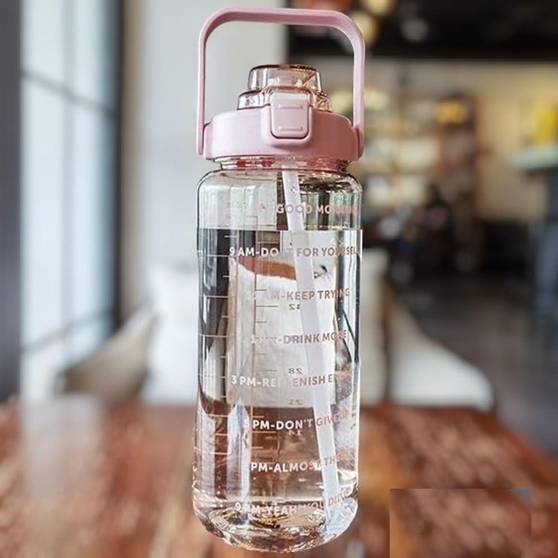 TU4 Enterprise TU4 Enterprise 2 L Capacity Water Bottle Belt Straw Transparent bottle 2000 ml for GYM Yoga Office Sports Pack of 1 Silicone Transparent bottle Pink - Image 2