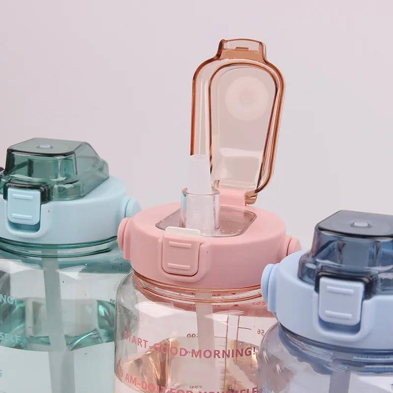 TU4 Enterprise TU4 Enterprise 2 L Capacity Water Bottle Belt Straw Transparent bottle 2000 ml for GYM Yoga Office Sports Pack of 1 Silicone Transparent bottle Pink - Image 5