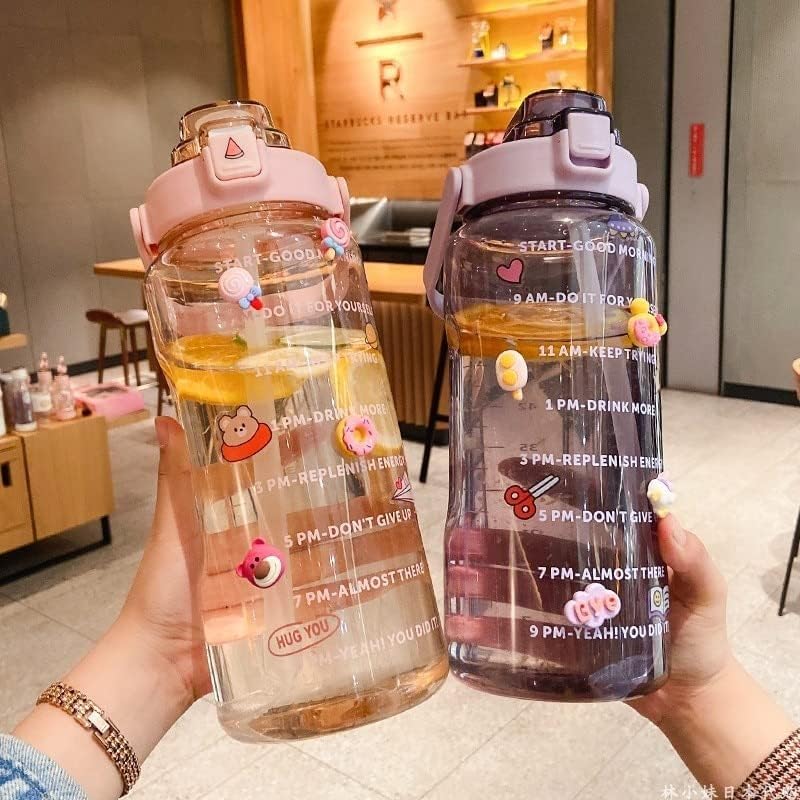 TU4 Enterprise TU4 Enterprise 2 L Capacity Water Bottle Belt Straw Transparent bottle 2000 ml for GYM Yoga Office Sports Pack of 1 Silicone Transparent bottle Pink - Image 3