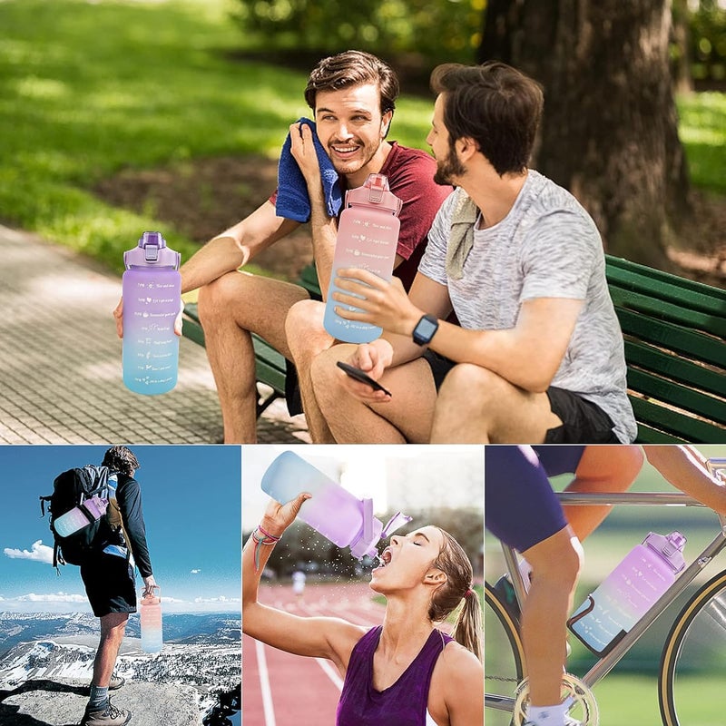 TU4 Enterprise TU4 Enterprise 2 L Capacity Water Bottle Belt Straw Transparent bottle 2000 ml for GYM Yoga Office Sports Pack of 1 Silicone Transparent bottle Pink - Image 4
