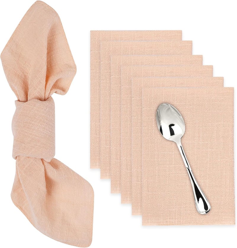 yeabwps Cotton Linen Cloth Napkins Set of 6 Dinner Kitchen Napkins Bulk 17 x 17 Thick Table Reusable Washable Napkins for Dinner Wedding and Parties 6 Apricot - Image 1