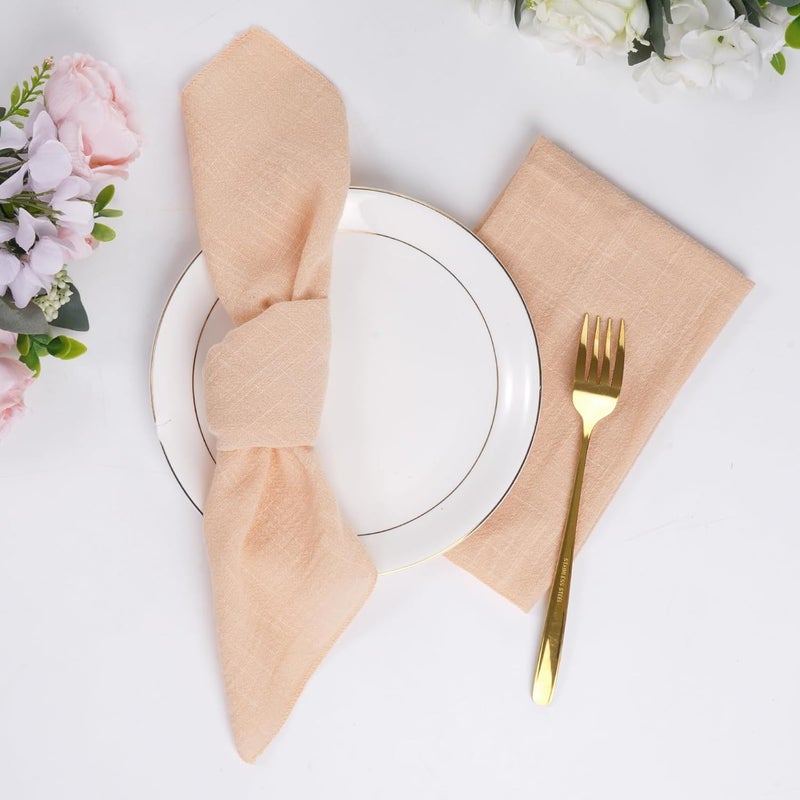 yeabwps Cotton Linen Cloth Napkins Set of 6 Dinner Kitchen Napkins Bulk 17 x 17 Thick Table Reusable Washable Napkins for Dinner Wedding and Parties 6 Apricot - Image 3