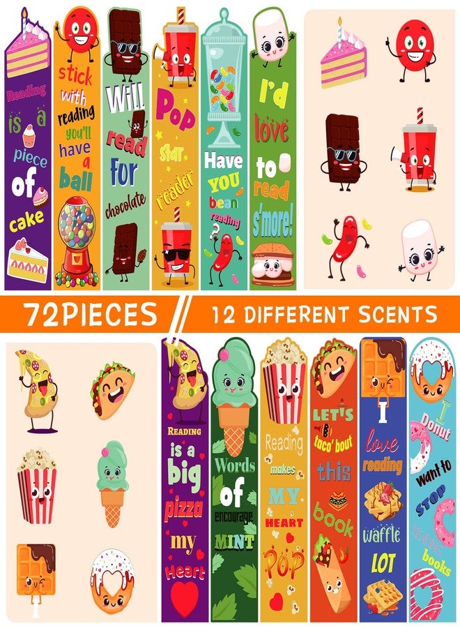 Fainne 72 Pieces Scented Scratch and Sniff Bookmarks for Kids Snack Fruit Scented Bookmarks Funny Classroom Smelly Bookmark for Students Teenager School Office Home, 12 Style - Image 3