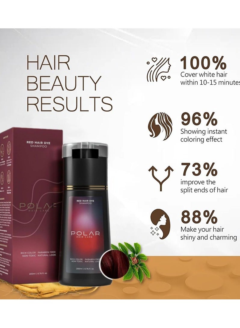 POLAR Hair Dye Shampoo, Natural Hair Color Shampoo For Gray Hair Coverage, Haircare Suitable For Women & Men 200ml (Red) - Image 2