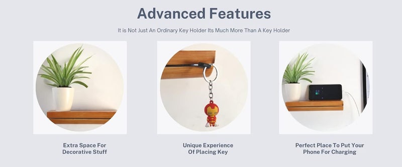 Crafty Co - Think Creative Crafty Co Floating Wooden Key Holder for Home Stylish Office Decor with Unique Shelf for Plants Wallet Phone Charging Or Decorative Stuff 255x970x450 Cm - Image 4
