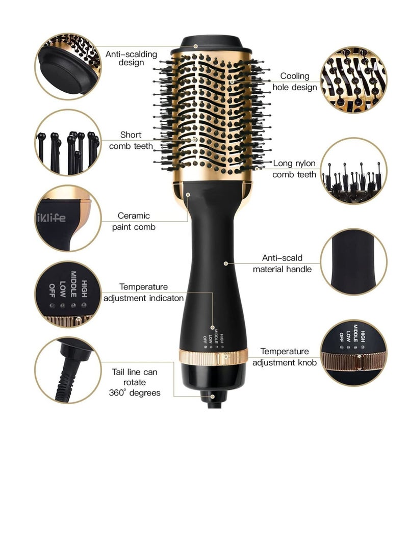DSP One-Step Hair Dryer Brush For Styling and Frizz Control Negative Ionic Hot Air Brush Volumizer Ceramic Coating Gold - Image 2