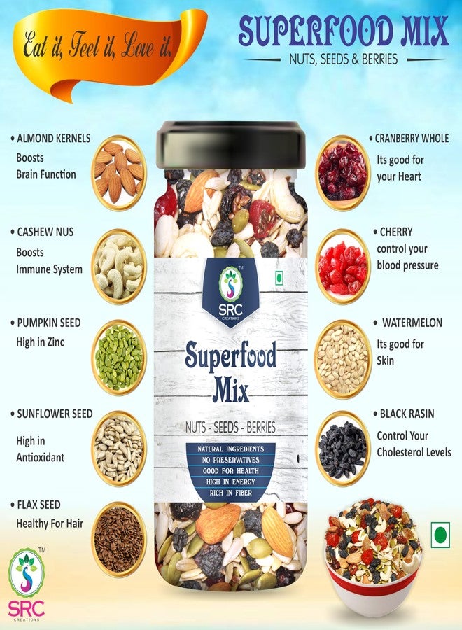 SRC CREATIONS Superfood Mix | Nuts-Seeds-Berries Mixture | Ready to eat | Breakfast Food (100g) - Image 3