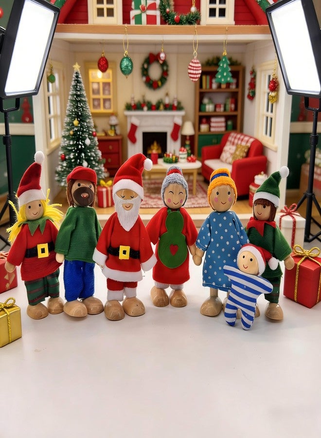 HYSTYLE 7 Pack Wooden Dollhouse Family Dolls Pretend Play Figures, Family Role Play Pretend Play People Figures - Image 2