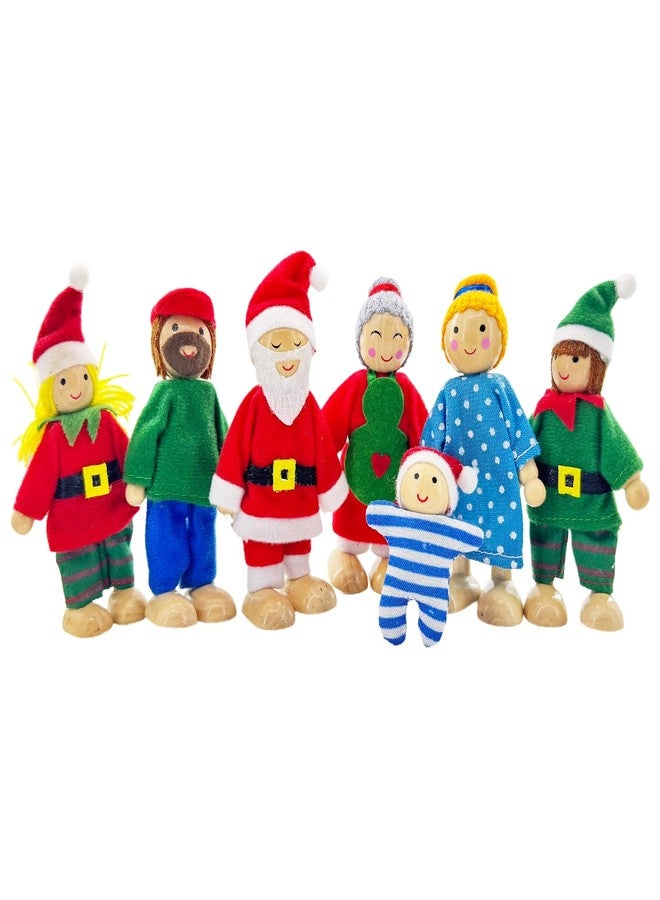 HYSTYLE 7 Pack Wooden Dollhouse Family Dolls Pretend Play Figures, Family Role Play Pretend Play People Figures - Image 1