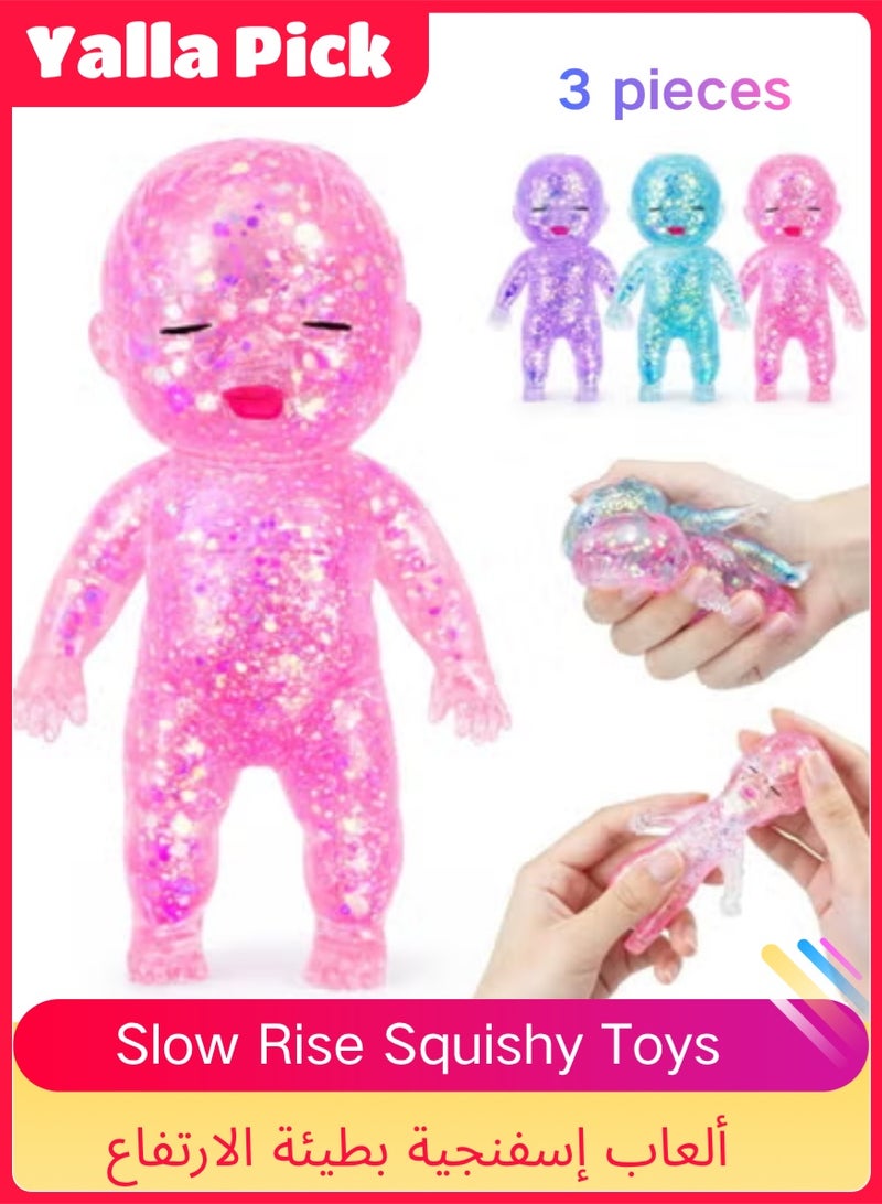 Yalla Pick 3 Pcs Slow Rise Squishy Toys, Soft Pressure Relief Balls for Adults Kids, Sensory Squeeze Animals with Sparkly Surface, Anxiety Calming Fidget for Office School Travel Gift - Image 1
