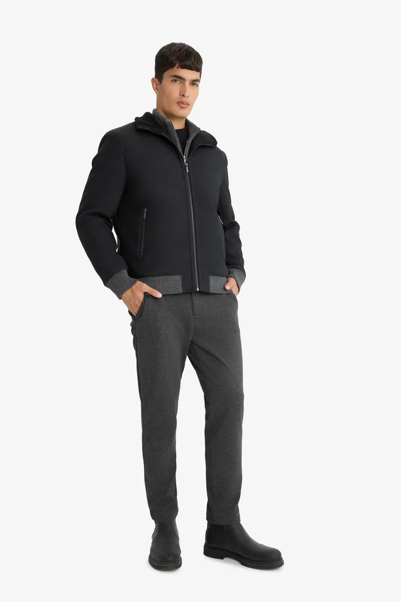 Defacto Slim Fit Lined Faux Leather Puffer Jacket