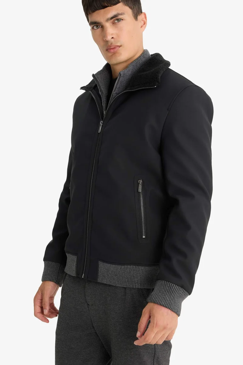 Defacto Slim Fit Lined Faux Leather Puffer Jacket