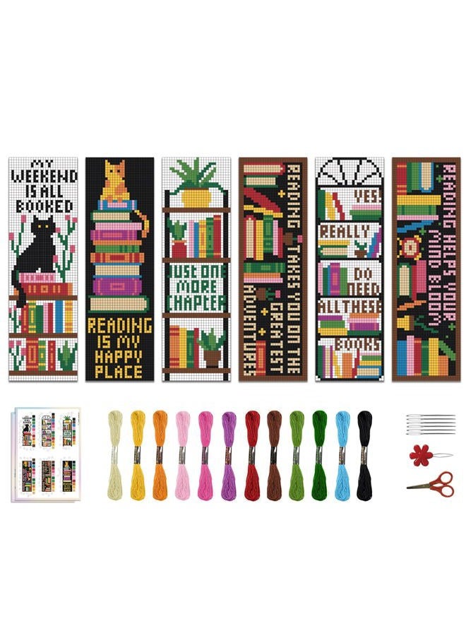 ACRNIGHEET 6PCS Cross Stitch Bookmark Kits Bookshelves Words Pattern Counted Cross Stitch Kits for Beginners Adults DIY Stamped Embroidery Bookmarks with Instructions Hand Embroidery Craft Gift - Image 1