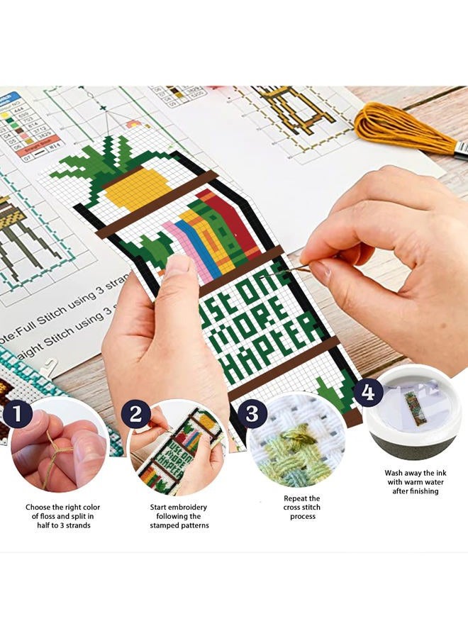 ACRNIGHEET 6PCS Cross Stitch Bookmark Kits Bookshelves Words Pattern Counted Cross Stitch Kits for Beginners Adults DIY Stamped Embroidery Bookmarks with Instructions Hand Embroidery Craft Gift - Image 3