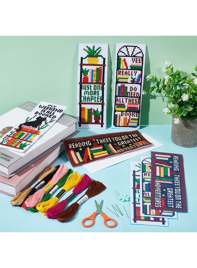 ACRNIGHEET 6PCS Cross Stitch Bookmark Kits Bookshelves Words Pattern Counted Cross Stitch Kits for Beginners Adults DIY Stamped Embroidery Bookmarks with Instructions Hand Embroidery Craft Gift - Image 5