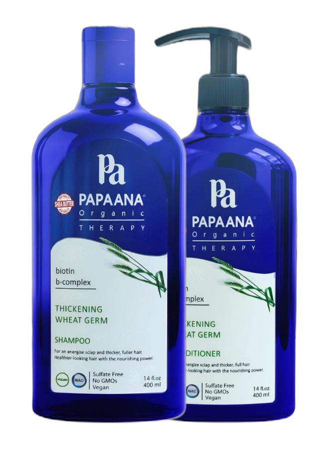 Papaana Organic Thickening Wheat Germ Shampoo with Shea Butter – 400ml, Strengthens & Thickens for Fuller, Healthier Hair with Shea Butter & Thickening Wheat Germ Conditioner with Shea Butter – 400ml, Strengthens & Thickens for Fuller, Healthier Hair with Shea ButterBundle - Image 1