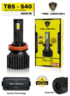 TBS DESIGN TBS DESIGN S40 H11 LED Headlight Bulbs 6500K Super Bright LED Bulb High Low Beam Halogen Replacement LED Headlights Conversion Kit, 2 Pack 