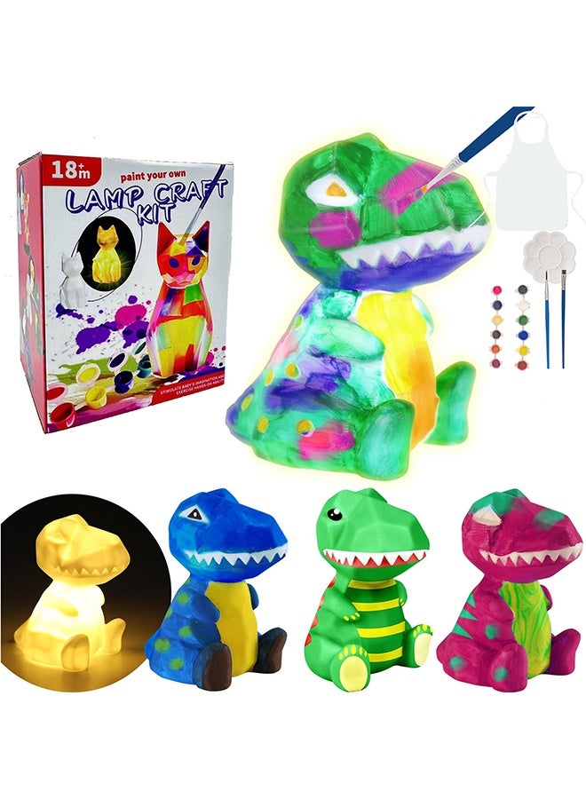 يمي مجموعة إضاءة ليلية على شكل ديناصور اصنعها بنفسك - ارسم مصباح ديناصور خاص بك باستخدام مصابيح LED، هدية فنية وحرفية للأولاد والبنات من سن 3 إلى 12 عامًا، ديكور غرفة إبداعي وهدية عيد ميلاد (12 لونًا متضمنًا) - Image 1