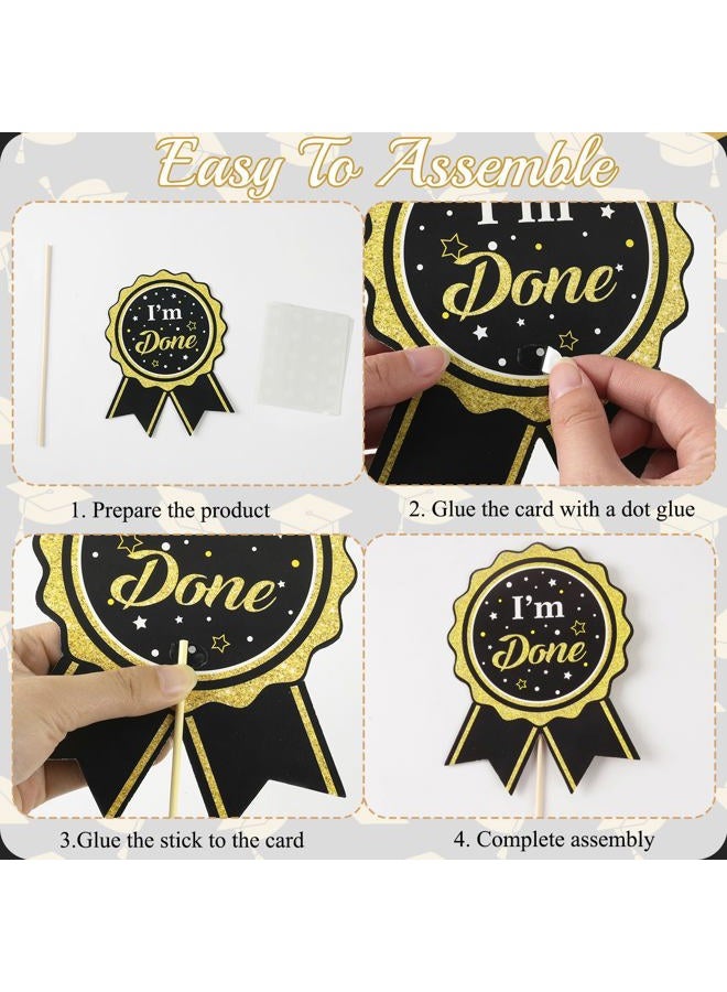 kockuu Glitter Black Gold Graduation Decorations for Class of 2026-30pcs Black Gold Double Sided Graduation Table Centerpieces Sticks with LED String Lights for College High School Grad Party Decor - Image 4