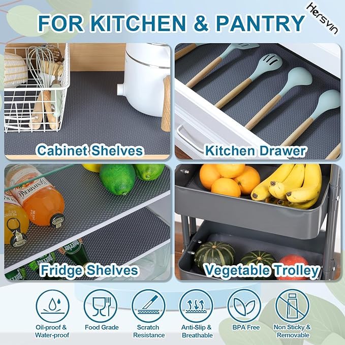 ElastPro Food Grade Washable Anti Slip Mat/Sheet for Fridge, Shelf Liner, Table, Kitchen Drawer mat (Round Dot Grey, 5 Meter) - Image 3