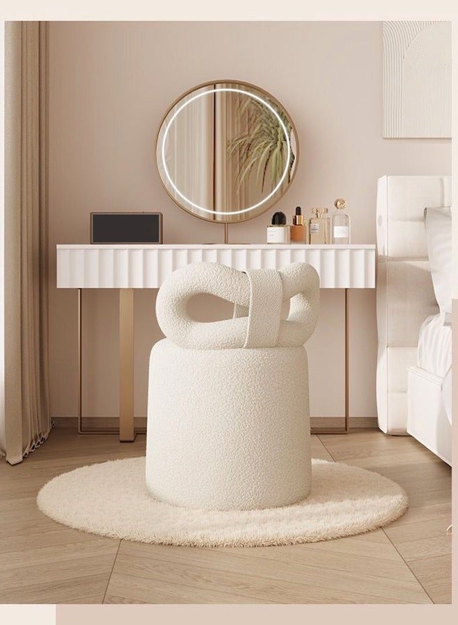 fashionhome Multipurpose Use Modern Minimalist Design Living Room Chair Comfortable Fur Wrapped Makeup Stool with Bow Shaped Ergonomic Backrest Decorative Chair for Bedroom Living Room 46x43x68 cm - Image 2