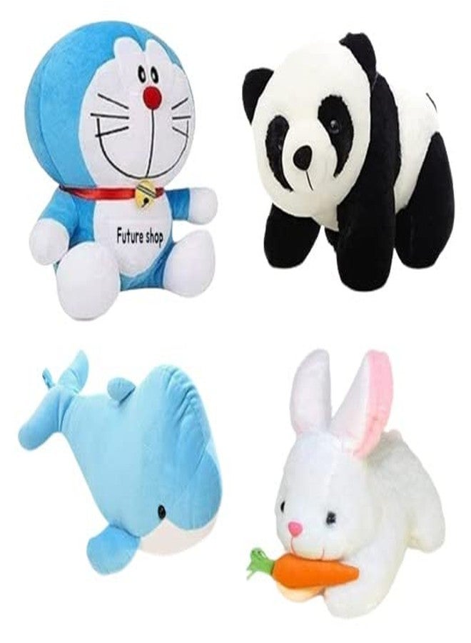 Future Shop Special Combo Pack of 4 Soft Stuffed Plush Toys for Kids - Baby Doremon, Panda, Rabbit, and Dolphin - Image 1