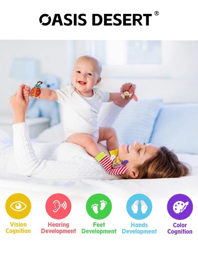 OASIS DESERT Wrist Rattle Foot Finder Socks Set for Baby Arm Hand Rattle Feet Leg Ankle Socks Newborn Soft Sensory Toys Baby Socks Newborn Rattles Toys 0-3 6-12 Months Infant Girl Boy - Image 3