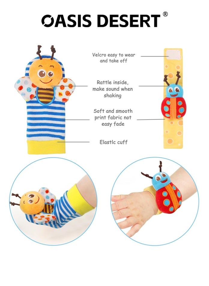 OASIS DESERT Wrist Rattle Foot Finder Socks Set for Baby Arm Hand Rattle Feet Leg Ankle Socks Newborn Soft Sensory Toys Baby Socks Newborn Rattles Toys 0-3 6-12 Months Infant Girl Boy - Image 2