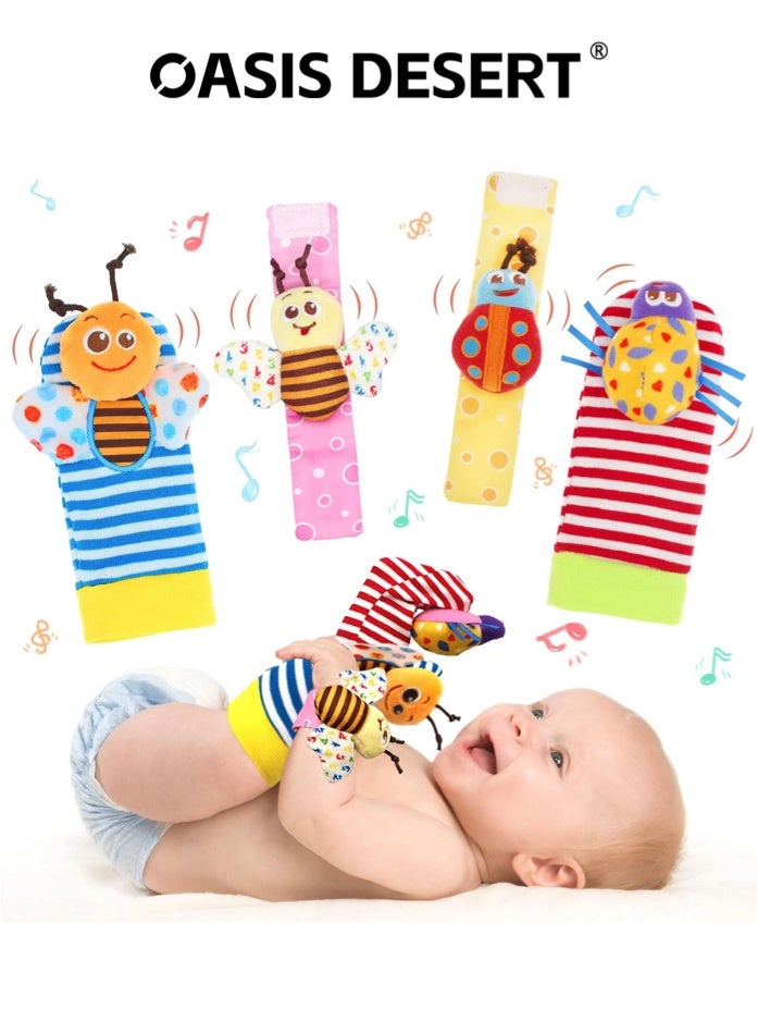 OASIS DESERT Wrist Rattle Foot Finder Socks Set for Baby Arm Hand Rattle Feet Leg Ankle Socks Newborn Soft Sensory Toys Baby Socks Newborn Rattles Toys 0-3 6-12 Months Infant Girl Boy - Image 1