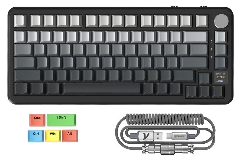 Magic-Refiner ATTACK SHARK X85PRO 75 Wireless Mechanical KeyboardTFT Smart Display KnobBT24GHzWired Gaming KeyboardSide Printed 5 Color PBT KeycapsGasket RGBHotSwapwith Pro Cable for PCMAC Moon