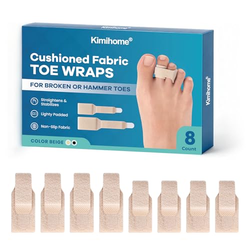 Kimihome Hammer Toe Corrector for Women & Men - Reusable Fabric Broken Toe Wraps - Hammertoe Straightener - Toe Splints for Bent, Curled, Crooked, Claw Toes (4 Large + 4 Small, Beige) - Image 1