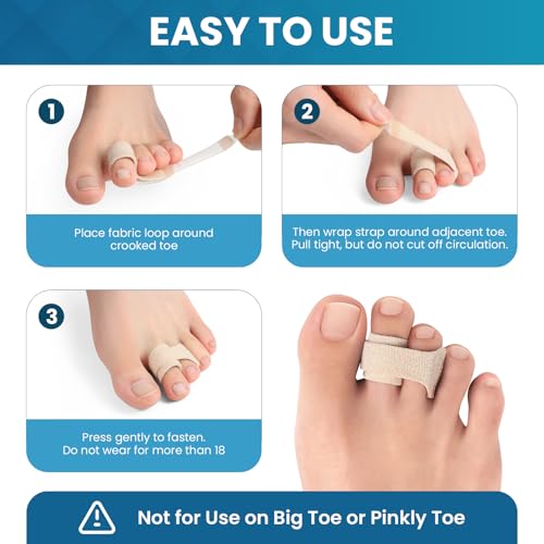 Kimihome Hammer Toe Corrector for Women & Men - Reusable Fabric Broken Toe Wraps - Hammertoe Straightener - Toe Splints for Bent, Curled, Crooked, Claw Toes (4 Large + 4 Small, Beige) - Image 5