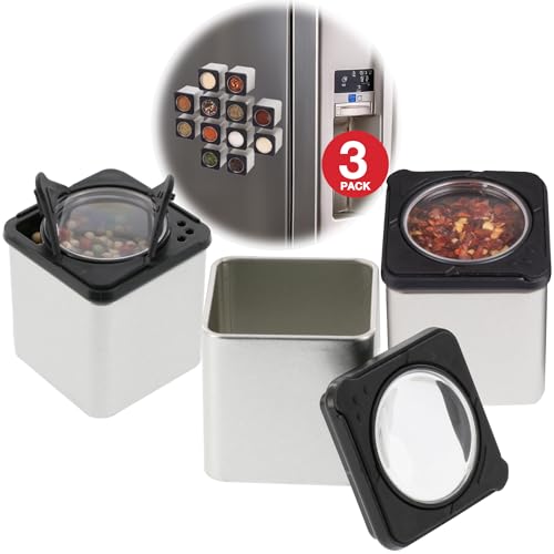 Good Cooking Set of 3 Magnetic Spice Jars, Shake or Pour Containers Attach to Most Refrigerator Doors & Appliances, Seasoning Dispensers- Easy To Open Window Top Shaker Lids- Kitchen Essential - Image 1
