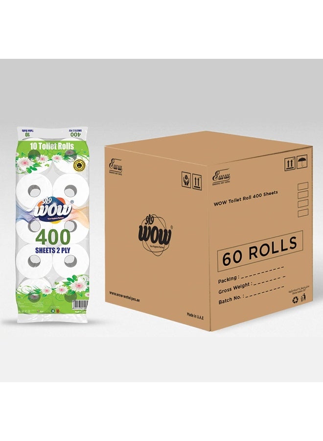 WOW ورق تواليت WOW مزدوج الطبقة - 400 ورقة لكل لفة، 60 لفة - Image 1