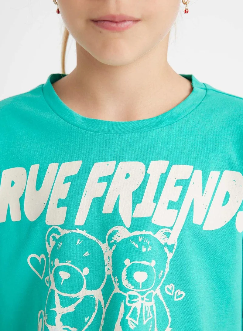 DeFacto Cropped Crew Neck Printed Short Sleeve T-Shirt
