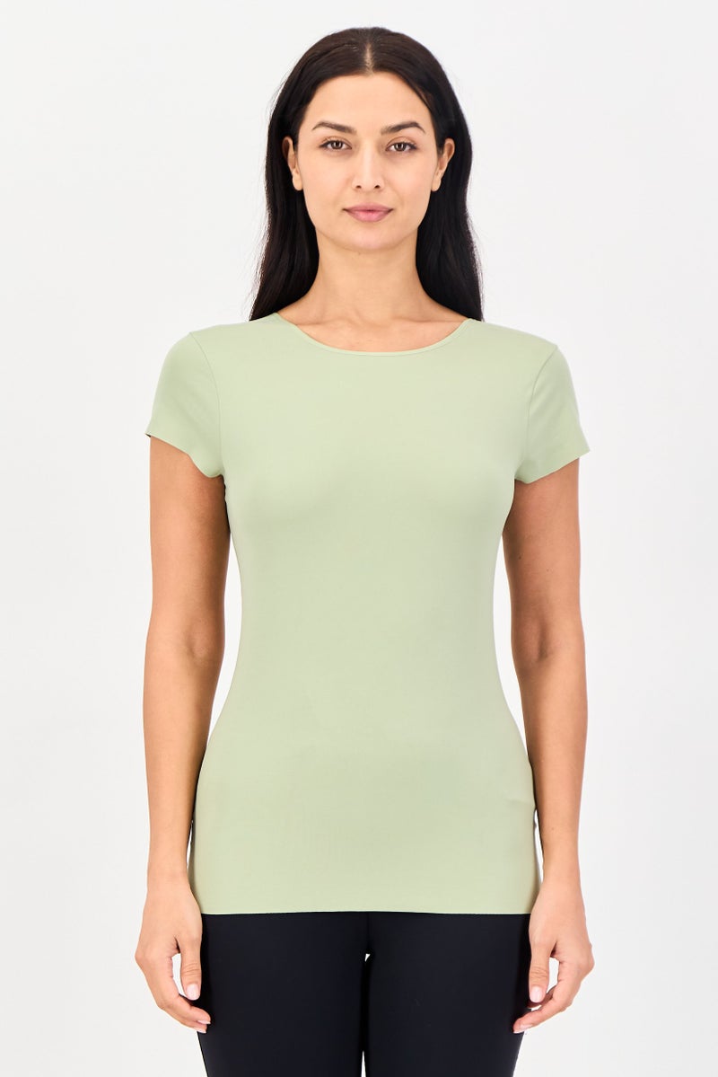 Nike Women Sportswear Fit Short Sleeve Yoga Top, Sage Green - Image 1