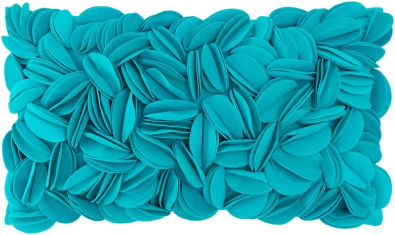 KINGROSE 3D Flower Pillow Case Handmade Decorative Throw Pillow Cover Solid Rectangular Cushion Cover for Sofa Couch Bed Living Room 12 x 20 Inches Wool Dark Cyan - Image 1