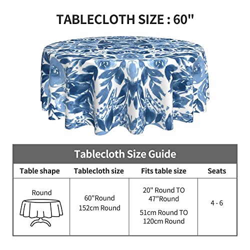 Arroganttiom Round Tablecloth 60 inch, Spring Floral Round Table Cloth, Stain Resistance, Water Repellent and Wrinkle-Free, Blue Flower Tablecloth for Home Kitchen Dining Party Indoor and Outdoor Use - Image 5