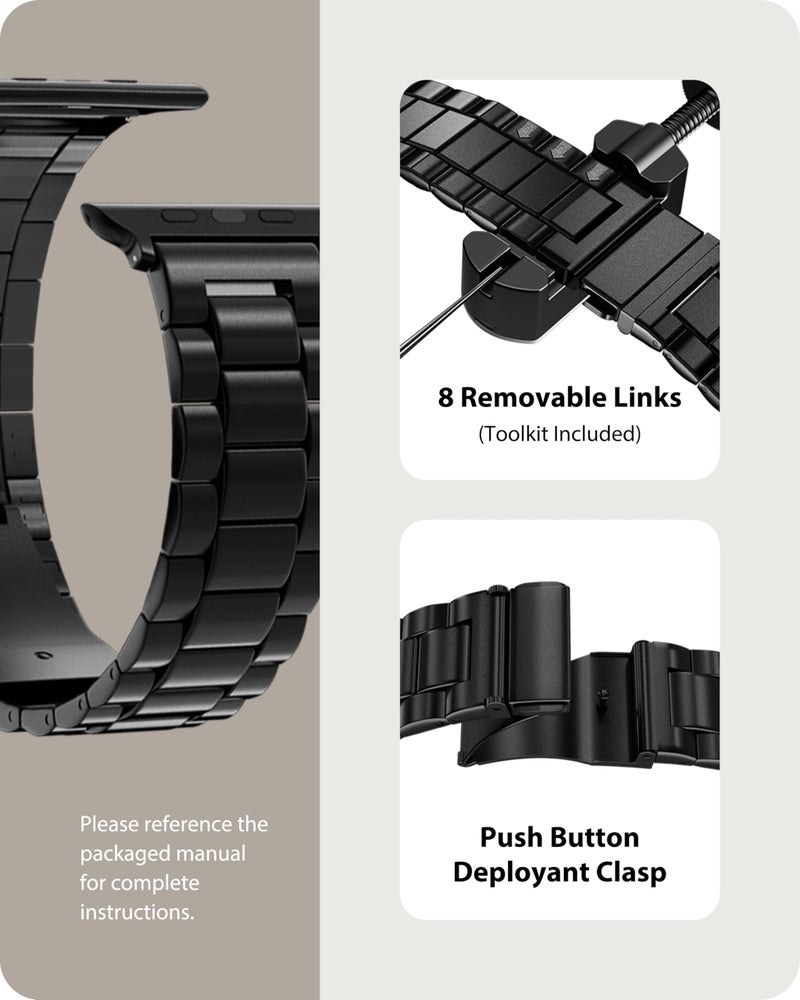 Fullmosa Compatible Apple Watch Band 42mm 44mm 45mm, Stainless Steel iWatch Band with Case for Apple Watch SE3/2/1 Series 9/8/7/6/5/4/3/2/1, 42mm 44mm 45mm Black (Watch not Included) - Image 4