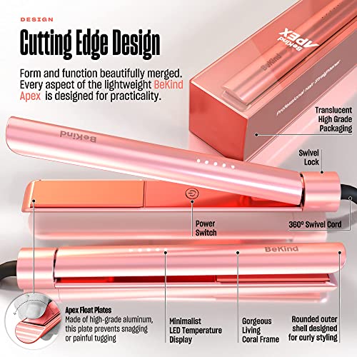 Bekind Apex 2-in-1 Hair Straightener Flat Iron | 1“ 460°F Straightener and Curler for All Hairstyles | UltraSmooth Tech | 15s Fast Heating & Temp Memory | Gift Set for Girls Women (Apex Peach) - Image 4
