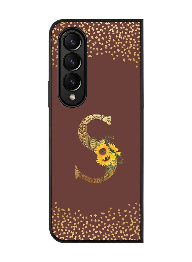 Stylizedd Rugged Black edge case for Samsung Galaxy Z Fold4 Slim fit Soft Case Flexible Rubber Edges Anti Drop TPU Gel Thin Cover - Custom Monogram Initial Letter Floral Pattern Alphabet - S (Brown ) - Image 1