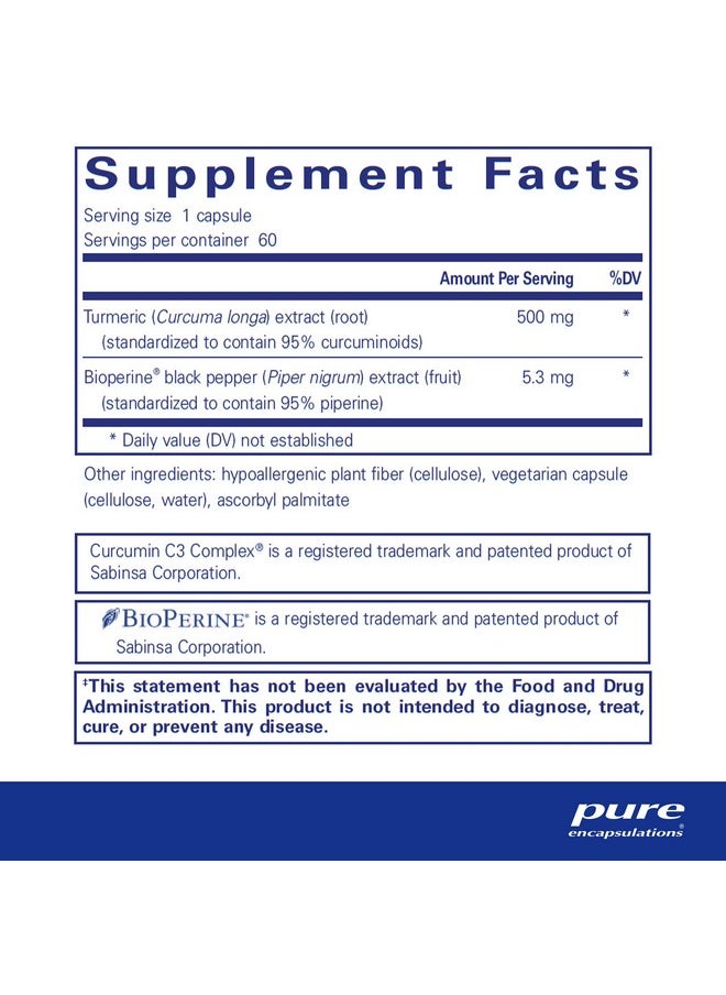 Pure Encapsulations - Curcumin 500 With Bioperine Antioxidant Supplement To Support Joints Tissue Liver Colon & Cellular Health* With Turmeric Curcumin & Bioperine 60 Capsules - Image 1