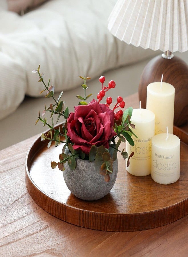 mizii DIY Small Artificial Flowers Potted Kit Fake Flower Realistic Silk Rose and Greenery with Vase for Gifts Table Centerpiece Mantle Office Desk Shelves Living Room Decorations (Burgundy) - Image 4