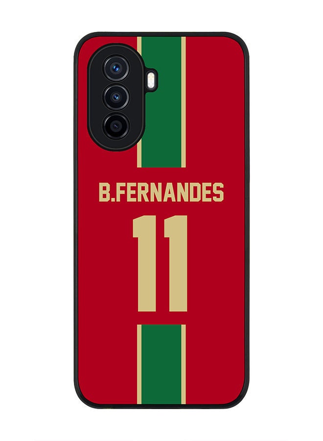 Stylizedd Rugged Black edge case for Huawei Nova Y70  Slim fit Soft Case Flexible Rubber Edges Anti Drop TPU Gel Thin Cover - Football Team - Portugal Player Name - B.Fernandes - Image 1