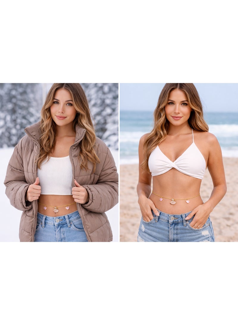 ميركال إمبراير سلسلة خصر مطلية بالذهب للنساء مرصعة بالكريستال - سلسلة خصر قابلة للتعديل، مجوهرات أنيقة وعصرية - Image 3