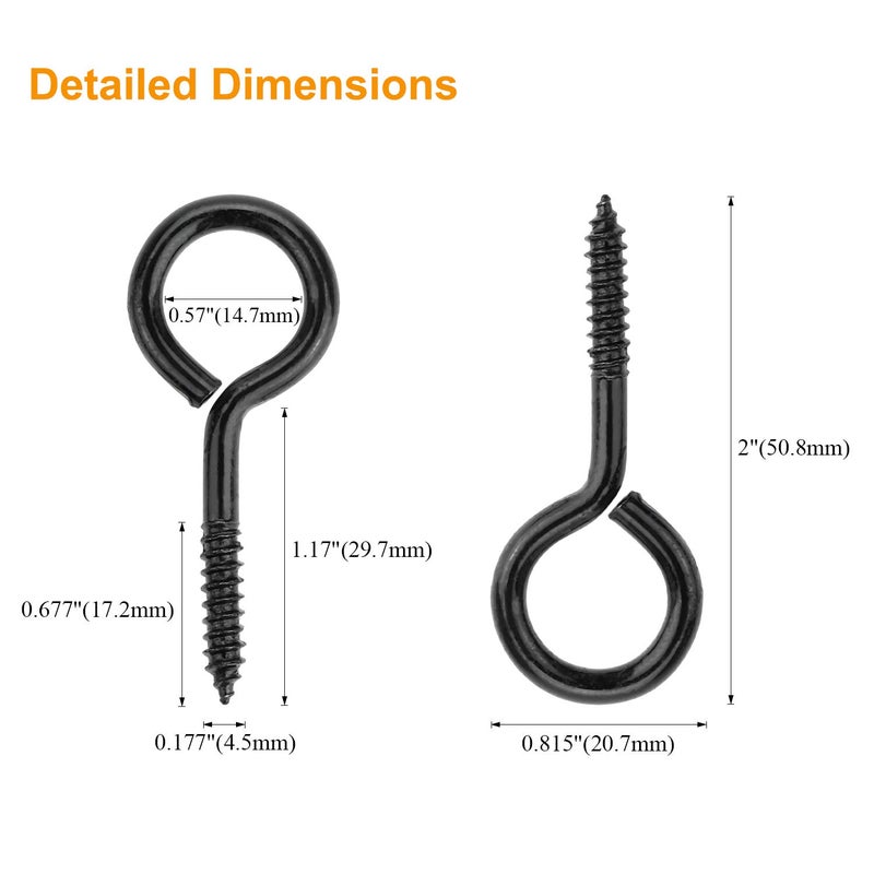 Powlankou 40 Pieces 2 Inch Screw Eyes  Black Zinc Plated Steel Screw Eyes  Self Tapping Screw Hooks  Metal Eye Hooks  Eyelet Screws - Image 4