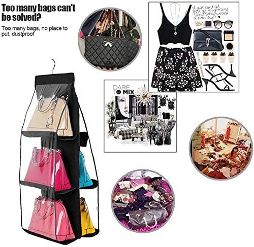 FEELING MALL FEELING MALL 6 Pockets Handbag Hanging Purse Storage Antidust Cover Large Clear Bag Holder Organizer Closet Rack Hangers Save Space Tote Bag Hanger Double Sides Wardrobe Closet  - Image 4