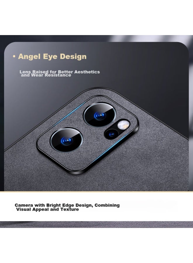 Shangsu Compatible With Oppo Reno 7 Phone Case, Oppo Reno 7 Protective Cover, Shockproof, Full Lens Protection, Soft Shell, Simple Luxury Lambskin Outer Case, For Women And Men, Leather Case, Black - Image 3