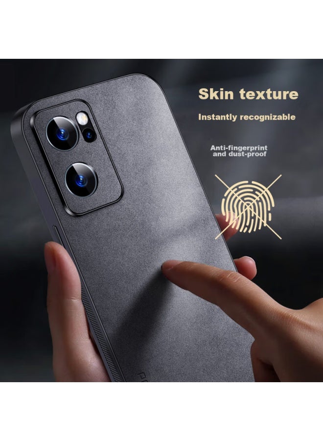 Shangsu Compatible With Oppo Reno 7 Phone Case, Oppo Reno 7 Protective Cover, Shockproof, Full Lens Protection, Soft Shell, Simple Luxury Lambskin Outer Case, For Women And Men, Leather Case, Black - Image 4